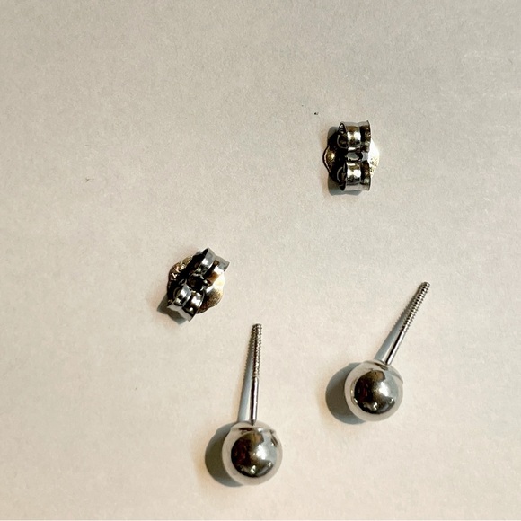 Screw Post and Backs -14K White 4 mm Ball Stud Earrings, for baby or small - Picture 2 of 4